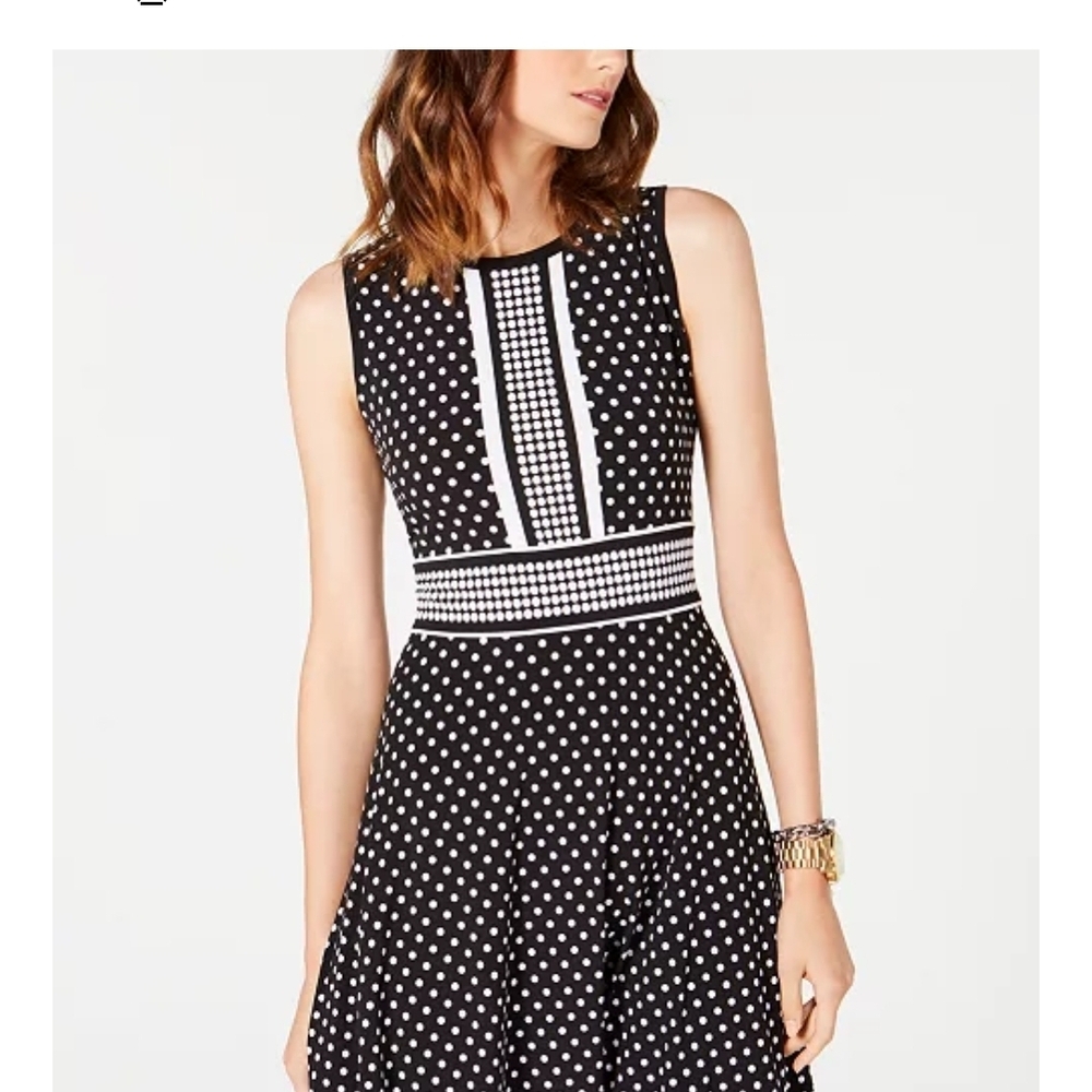 Michael Kors Black and White Fit and Flare Midi Dress